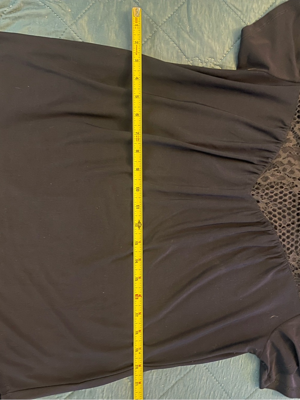 PerSeption Concept Black Short Sleeve Top with Lace Yoke
